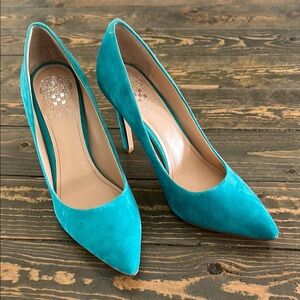 Vince Camuto Kain 7.5 Leather/Suede Women's Teal Heels
